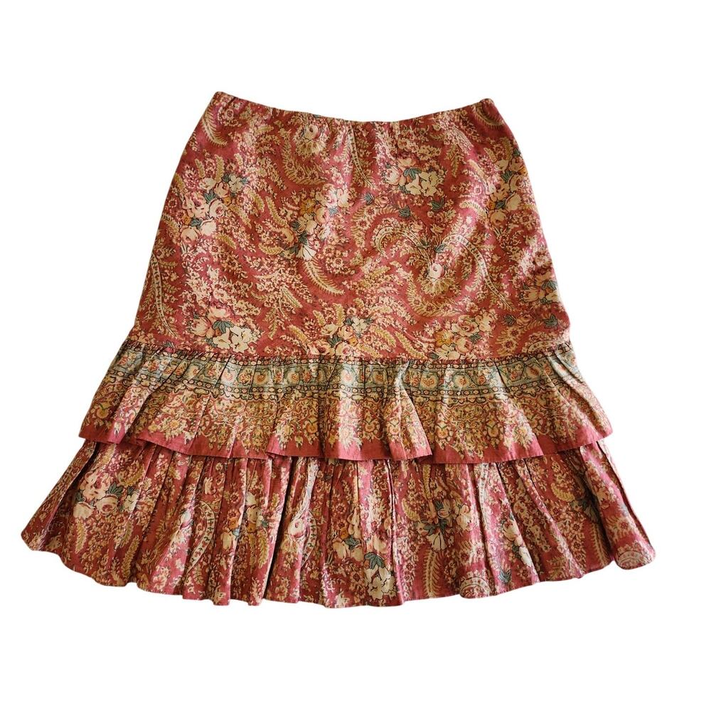 Vintage Y2K Ruffle Tiered Chaps SKIRT Size 4 Hobo Paisley Rust